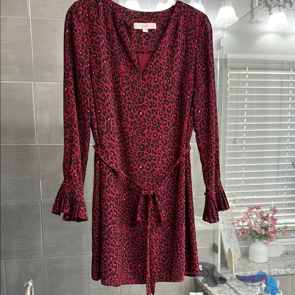 LOFT Red Bell Sleeve Wrap Dress for Night Out